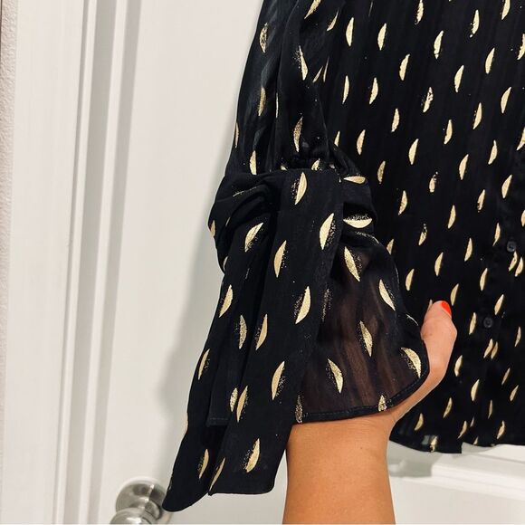 Banana Republic Women's Black Dillon Shirt Metallic Print Tie Cuffs Size Small - Picture 5 of 10